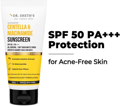 Dr. Sheth's Sunscreen - SPF 50 PA+++ Centella & Niacinamide Oil & Acne Control Sunscreen for Oily & Acne-Prone Skin(50 g)