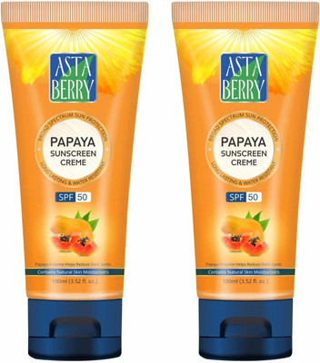 ASTABERRY Sunscreen - SPF 50 Papaya Sunscreen Crème SPF 50 100ml, Pack 2, (2 x 100ml)(200 ml)