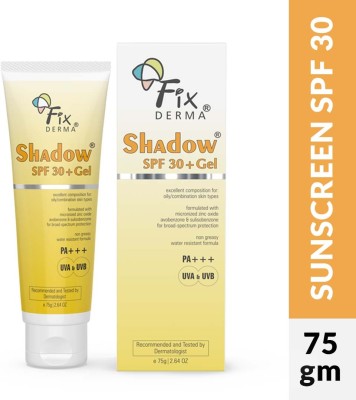 Fixderma Sunscreen - SPF 30+ PA+++ Shadow Sunscreen SPF 30+ Gel For Oily Skin, UVA-UVB Protection, Water Resistant(75 g)
