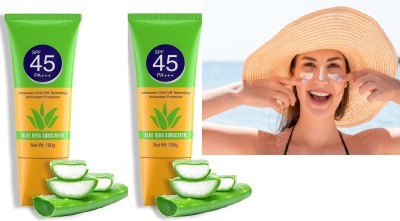 AFARAXIA Sunscreen - SPF 45 PA+++ Professional Aloe Vera Sunscreen SPF 45+++ Sun Protection(200 g)