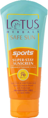 LOTUS HERBALS Sunscreen - SPF 70 PA+++ Safe Sun Sports Super Stay SunBlock SPF 70 _ 80g(80 g)
