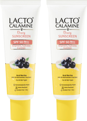Lacto Calamine Sunscreen - SPF 50 PA+++ Dewy Sunscreen+Primer | UVA & UVB Protection | 50g x 2(100 g)