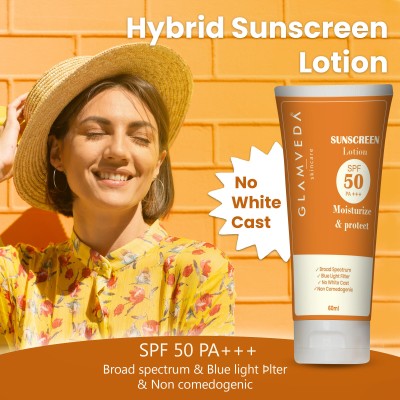 GLAMVEDA Sunscreen - SPF 50 PA+++ Hybrid Sunscreen Lotion Moisturize & Protect(60 g)