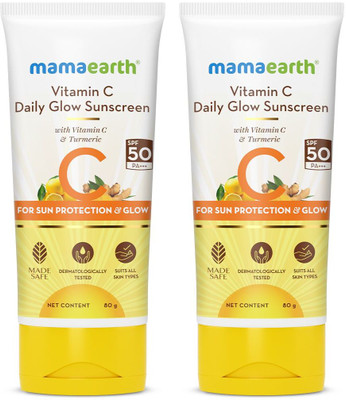 Mamaearth Sunscreen - SPF 50 PA+++ Vitamin C Daily Glow Sunscreen, No White Cast with Vitamin C & Turmeric(160 g)