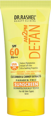 DR.RASHEL Sunscreen - SPF 60 PA+++ DE-TAN SUNSCREEN SPF 60 PA+++ ULTRA SOOTHING WITH CUCUMBER & CARROT EXTRACTS(50 ml) DR.RASHEL Sunscreen - SPF 60 PA+++ DE-TAN SUNSCREEN SPF 60 PA+++ ULTRA SOOTHING WITH CUCUMBER & CARROT EXTRACTS(50 ml)