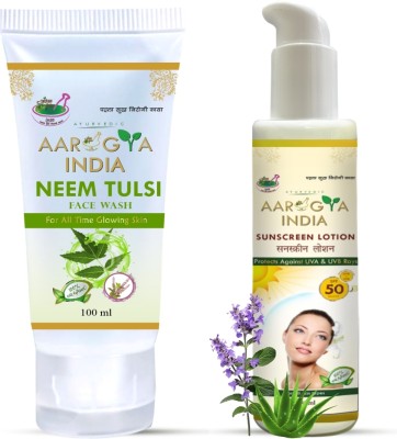 Aarogya India Sunscreen - SPF 50 PA+++ Neem Tulsi Facewash and Sunscreen Lotion SPF 50 with Moisturizing Formula(200 ml)