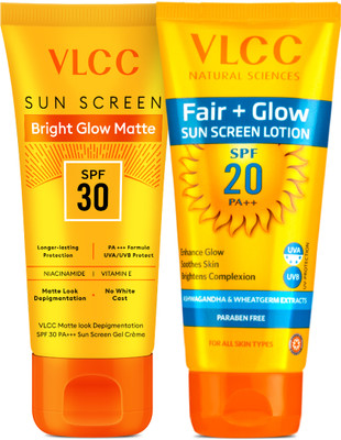 VLCC Sunscreen - SPF 20 & 30 PA+++ Matte Sun Screen SPF 30 PA+++and Fair + Glow Sun Screen SPF 20 PA++�(100 ml)