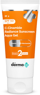 The Derma Co Sunscreen - SPF 50 PA++++ C-Cinamide Sunscreen Aqua Gel, with Vitamin C & Niacinamide, No White Cast(80 g)