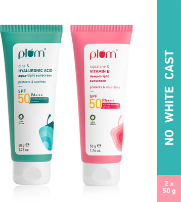 Plum Sunscreen - SPF 50 PA+++ Broad Spectrum Protection, No White Cast, Lightweight | Pack of 2(100 g)