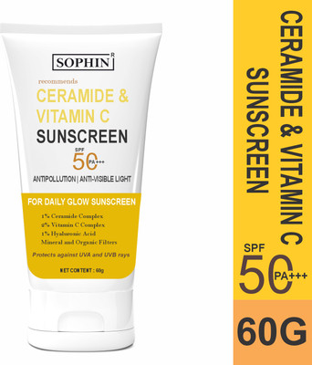 sophin Sunscreen - SPF 50+++ PA+++ Ceramide & Vitamin C | UVA UVB Sun Protection(60 g)