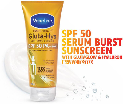 Vaseline Sunscreen - SPF 50 PA+++ Gluta Hya 175 ML, with GlutaGlow and Hyaluron for Sun Protection + Glow(175 ml)
