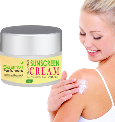 Saanvi perfumers Sunscreen - SPF 80 PA+++ Sunscreen Cream | Sunshine Cream | Sun Block Cream Waterproof, & UVB Rays(30 g)
