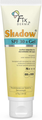 Fixderma Sunscreen - SPF 30+ PA+++ Shadow Sunscreen SPF 30+ Gel For Oily Skin, UVA-UVB Protection, Water Resistant(75 g)