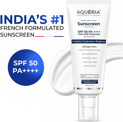 Aqueria Sunscreen - SPF 50 PA++++ Brightening & Hydrating French Multi-Active SPF | Niacinamide, Tranexamic Acid(100 g)
