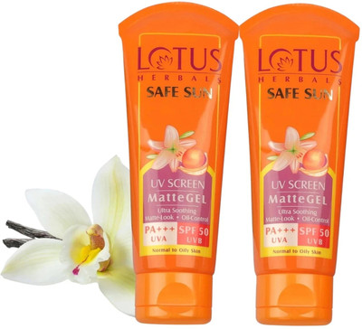 LOTUS HERBALS Sunscreen - SPF 50 PA+++ (Combo 2)50g Safe Sun UV Screen MatteGEL Sunscreen SPF 50 PA+++(100 g)