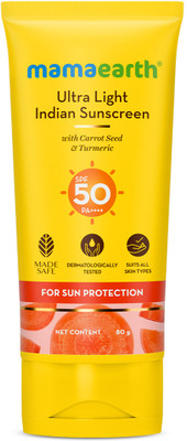 Mamaearth Sunscreen - SPF 50 PA+++ Sunscreen Lotion For Indian Skin and Tan Protection, With Turmeric & Carrot Seed(80 g)
