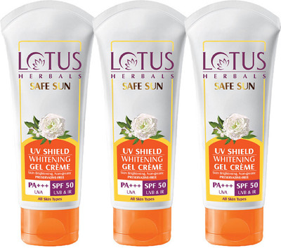 LOTUS HERBALS Sunscreen - SPF 50 PA+++ Safe Sun UV Shield Whitening Gel Cream SPF50_50g ( Pack of 3 )(150 g)