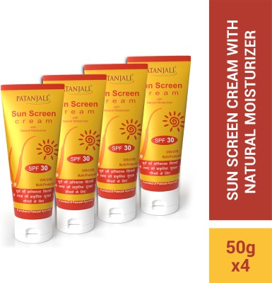 PATANJALI Sunscreen - SPF 30 Sunscreen , Sweat, Waterproof, Sun Protection Cream - 50g x 4(200 g)