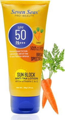 Seven Seas Sunscreen - SPF 50 PA++ Sun Block Anti Tan Lotion, with Vitamin C & E | UVA + UVB Protection Sunscreen(50 g)