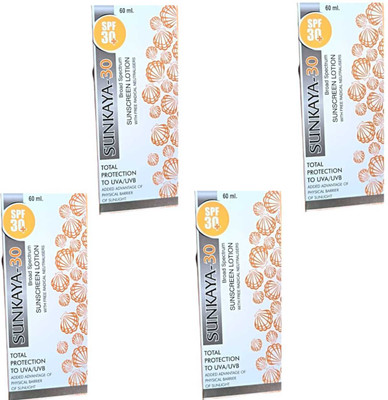 FLORENTHA Sunscreen - SPF 30 PA+++ sunkaya-30 sunscreen lotion for total protection uva/uvb skin pack of 60ml x 4(240 ml)