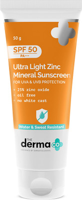 The Derma Co Sunscreen - SPF 50 PA+++ Ultra Light Zinc Mineral Sunscreen-Broad Spectrum,UVA,UVB & BlueLight Protection(50 g)