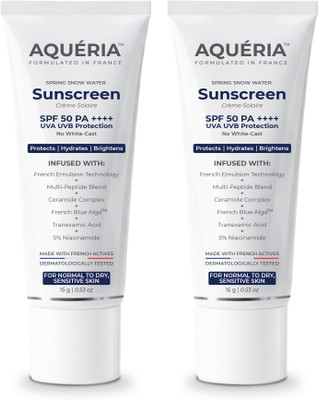 aqueria Sunscreen - SPF 50 PA++++ Brightening & Hydrating French Multi-Active SPF | Niacinamide, Tranexamic Acid(30 g)