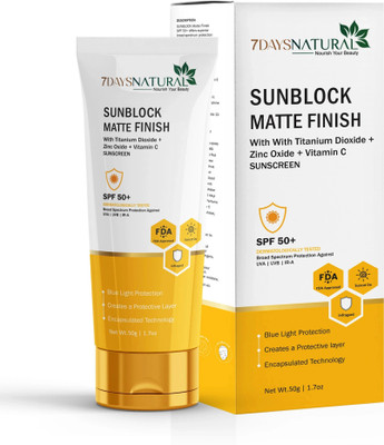 7days natural Sunscreen - SPF 50 PA+++ Matte Finish Sunscreen SPF50+ with IR-A protection paraben and sulfate free(50 g)