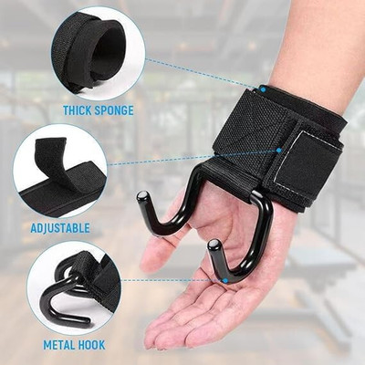 PRIMRT Dual Hook Grip Enhancers for Heavy Lifting & Pull-Ups Wrist Support(Black)