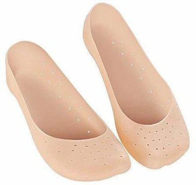 Krivish Silicone Full Length Gel Heel Socks for Dry Hard Cracked Heel for Men Heel Support(Beige)