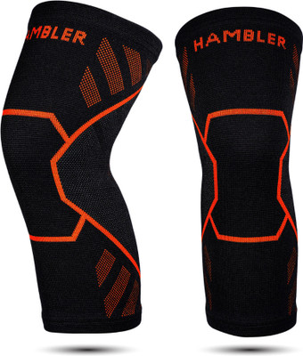 Hambler ANTI-SLIP COMPRESSION SLEEVE FOR MEN & WOMEN,KNEE BRACE FOR RUNNING Pack2 Knee Support(Orange, Black)