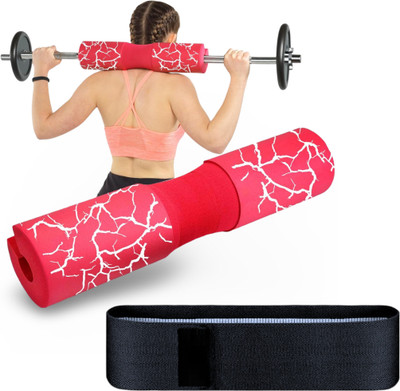 Fitcozi Fabric Band Black with Barbell Squat Pad Exercise for Hip Thrusts Shoulder Support(Red)