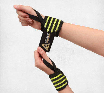 DE JURE FITNESS Elastic Wrist Support Band/Wraps with Thumb Loop for Gym Weight Lifting Workout Wrist Support(Green, Black)