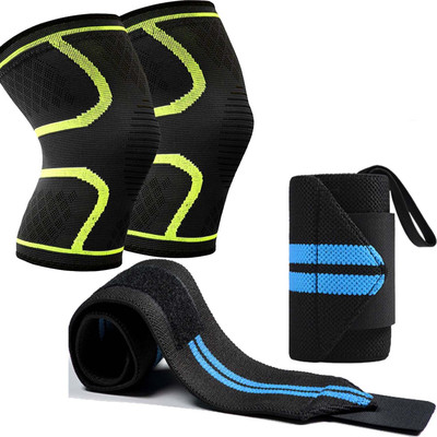 GymWar Combo Set of Knee cap Compression Support and Wrist Support for Fitness Knee Support(Blue)