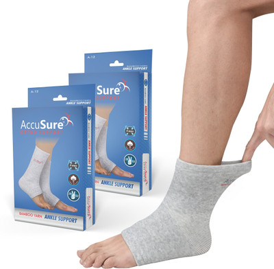 AccuSure Ankle Brace Compression Support Sleeve for Injury Recovery, Joint Pain Pack Of 2 Ankle Support(Grey)