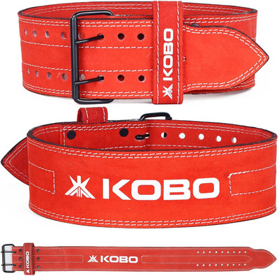 KOBO Power Weight Lifting 10 mm Leather Gym Belt 4 Inches Wide (IMPORTED) Back / Lumbar Support(Red)
