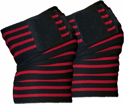 DreamPalace India Heavy Duty Elastic Weight Lifting Knee Support Straps for Squates Powerlifting Knee Support(Red, Black)