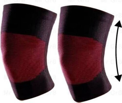 ORANCLE Unisex Stretchable Compression Knee Cap Brace For Joint Pain Relief (Pair) Knee Support(Black, Red)