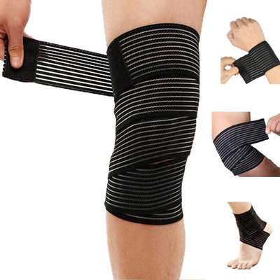 FITPUT Set of 2 Bandage elastic knee wraps (45x3 in) for adjustable compression support Knee Support(Black)
