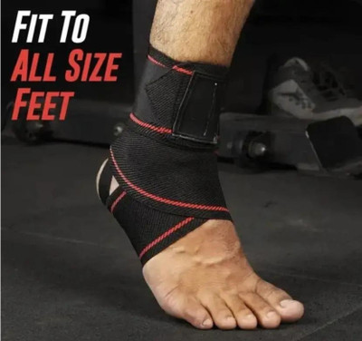 Shopeleven Ankle Brace Adjustable Breathable Ankle Support with Elastic Fabric Ankle Support(Black, Red)