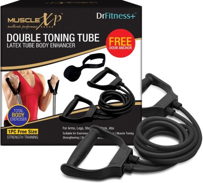 MuscleXP DrFitness+ Double Toning Tube Latex Tube Body Enhancer with Door Anchor Resistance Tube(Black)