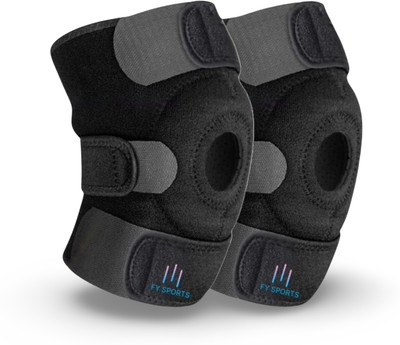 FY Sports 2 Pack Adjustable Knee Cap Support Brace Sports Gym Running Joint Pain Relief Knee Support(Black)