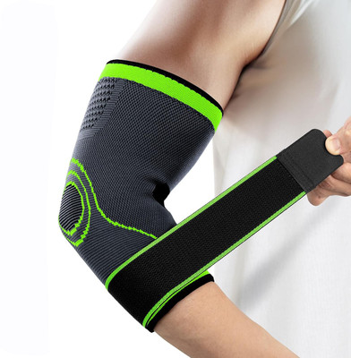 GymWar Adjustable Elbow Brace with Strap for Compression Sleeves Elbow Support(Green)