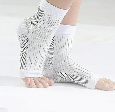 ecosync Bamboo Cotton Ankle Pain Relief Socks for Men & Women, Compression Socks Foot Ankle Support(White)
