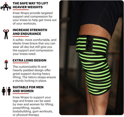 GymWar Combo Knee Wraps, Wrist Band Support Straps for Gym Workout Knee Support(Green)