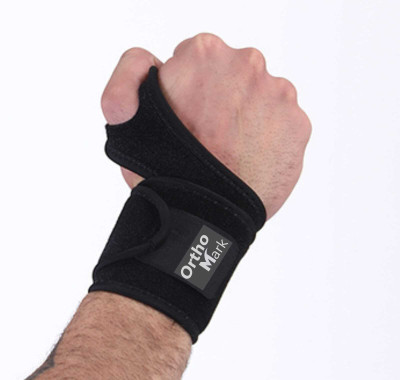 OrthoMark Wrist Brace with Thumb Support for Pain Relief and Sports Unisex, Free Size Wrist Support(Black)