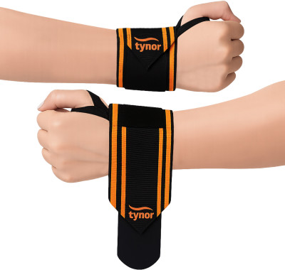 TYNOR Wrist Wrap With Thumb Loop, Black & Orange, Universal, 1 Pair Wrist Support