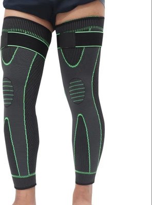 alyv Full Leg Compression Sleeve – Knee & Calf Support (Pack of 2, M, Black/Green) Knee Support(Green)