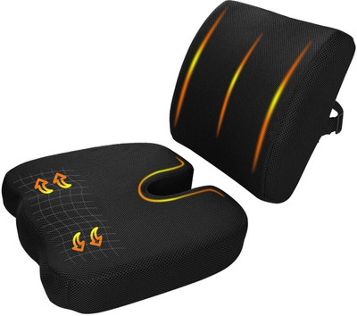 4V1 ™ Memory Foam Lumbar Pillow and Seat Cushion Combo, Coccyx Support & Backrest N2 Back / Lumbar Support(Black)