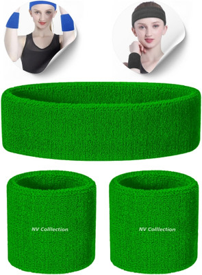 NV COLLECTION Gym-Ready Cotton Sweatband Combo – Headband & Wrists Head Support(Multicolor)