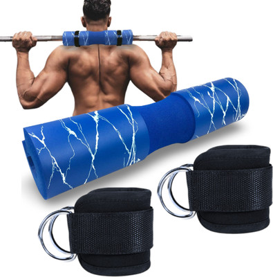 Fitcozi Ankel Strap Double D Ring with Barbell Squat Pad Exercise for Hip Thrusts Shoulder Support(Blue)